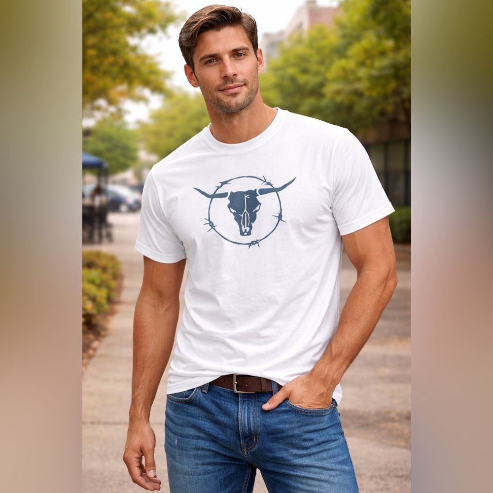 Men's Cotton Tee T-Shirt Size M White Short Sleeve Black Logo
NWOT